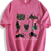 Merry Catmas Christmas Cat Vintage Washed T-Shirt in Red