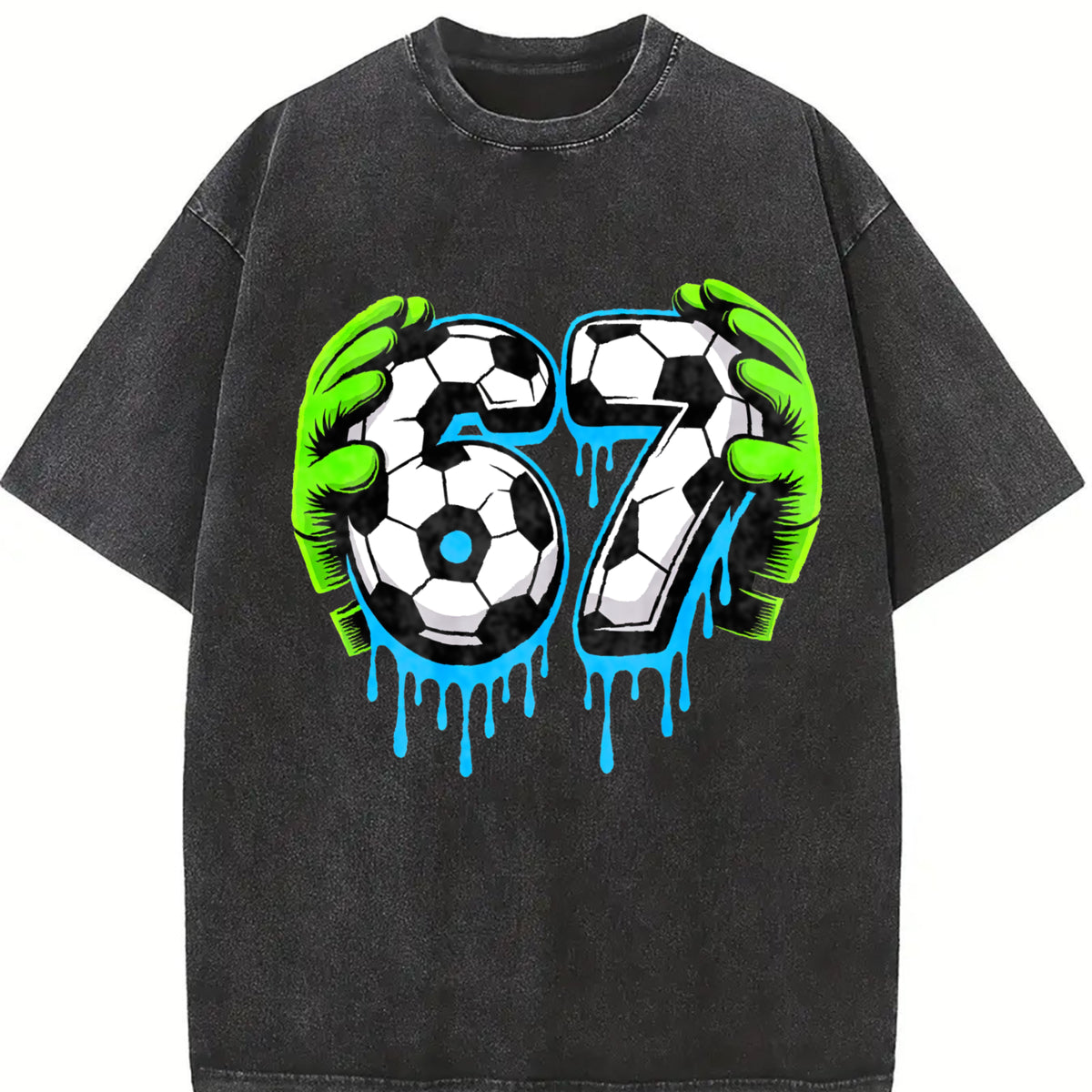 67 Soccer Vintage Washed T-Shirt in Black