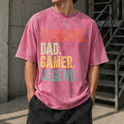 Gamer Dad Legend Husband Father's Day Vintage Washed T-Shirt in Red