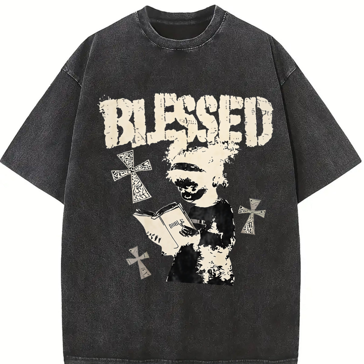 Praying Kid Tank Religious Sleeveless Muscle Vintage Washed T-Shirt in Black