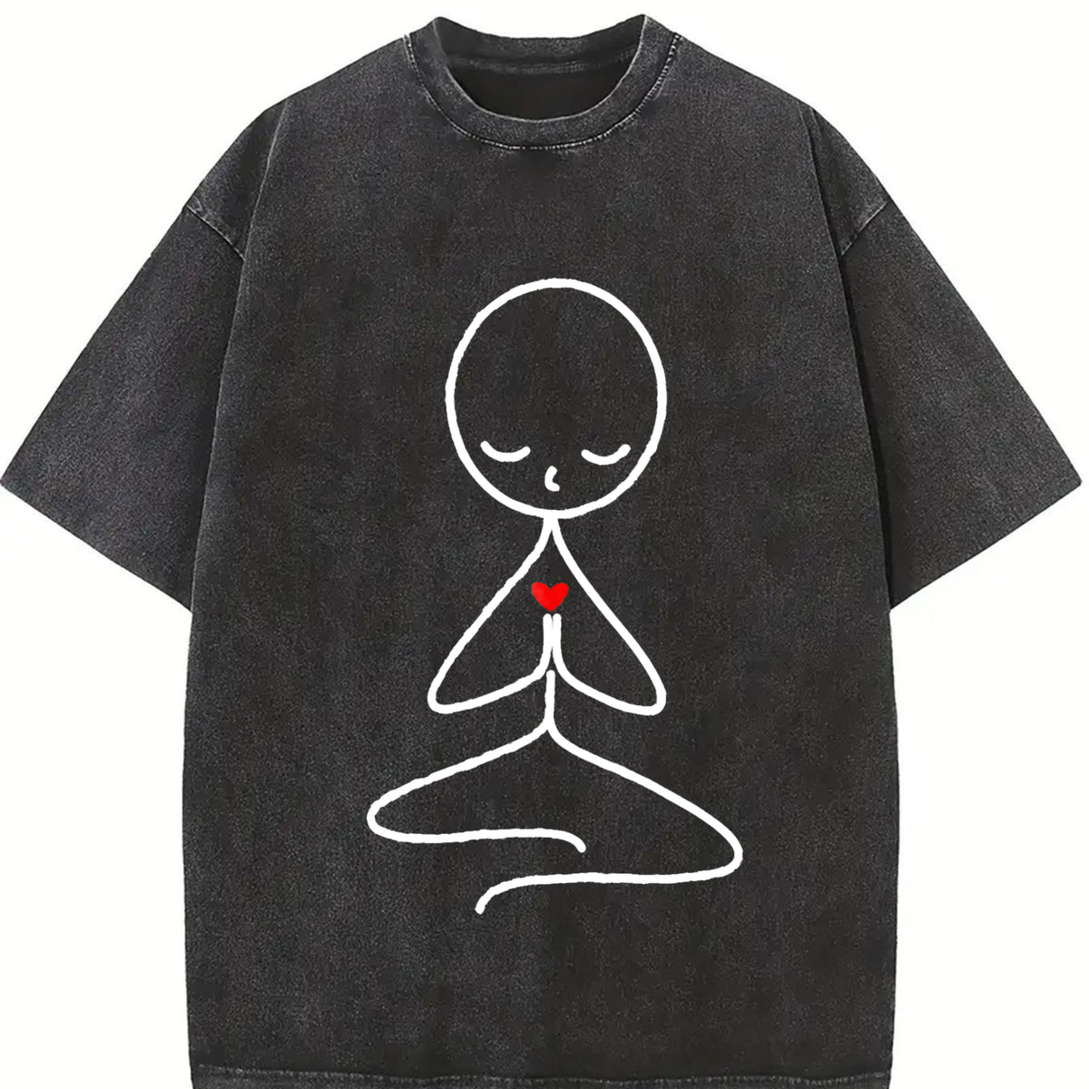 Autumn/Winter Stick Figure Meditating 1pc Winter Vintage Washed T-Shirt in Black