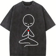 Autumn/Winter Stick Figure Meditating 1pc Winter Vintage Washed T-Shirt in Black