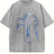 Two Cats Playing Galaxy Vintage Washed T-Shirt in Gray