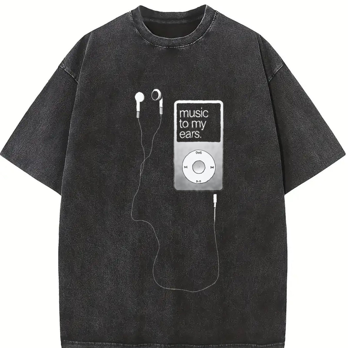 MUSIC TO MY EARS vintage washed oversized T-shirt in Black