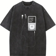 MUSIC TO MY EARS vintage washed oversized T-shirt in Black