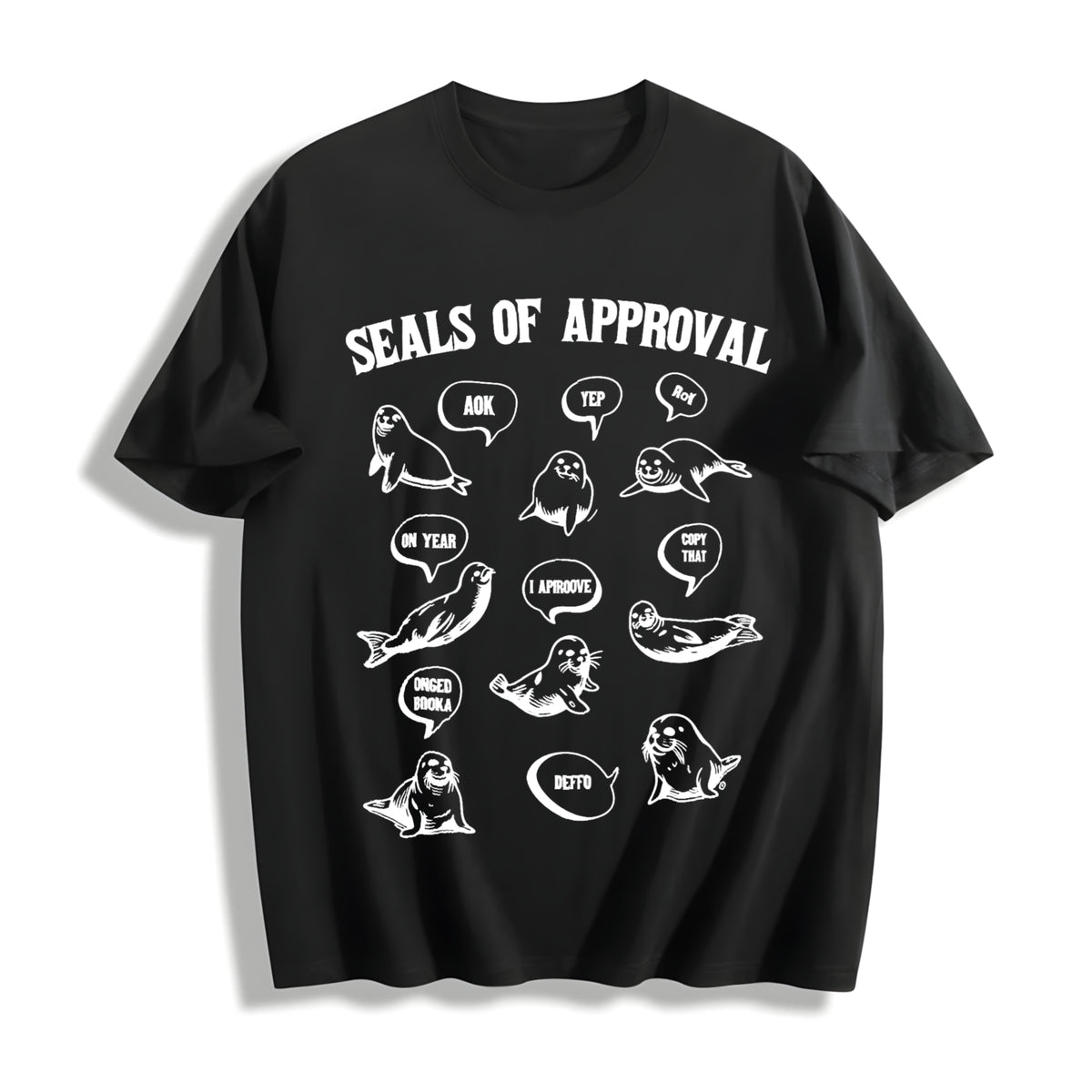 Seals of Approval Meme Cotton T-Shirt in Black
