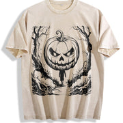 Retro Halloween Scene 90s Vintage Washed T-Shirt in Beige