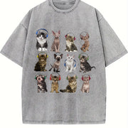 Cats with Headphones Vintage Washed T-Shirt in Gray