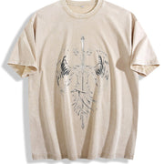 Saint Michael The Archangel x Flaming Sword Christian vintage washed oversized T-shirt in Beige