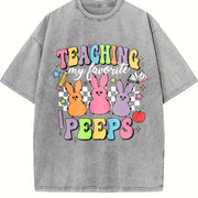 Teaching My Favorite Peeps Vintage Washed T-Shirt in Gray