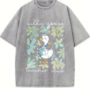 Silly Goose Teacher Club Vintage Washed T-Shirt in Gray