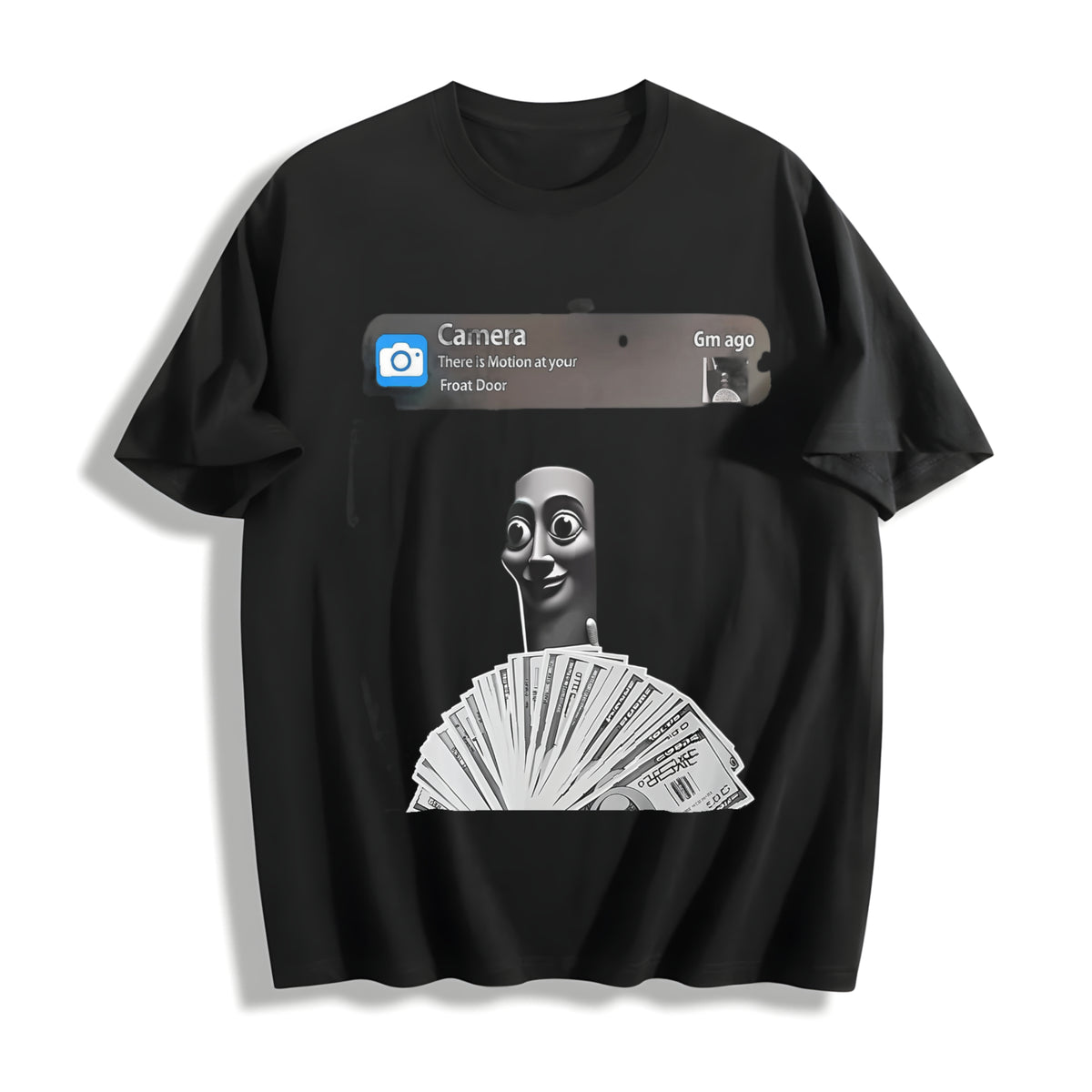 Premium Tung Sahur Motion at Your Front Door Meme Cotton T-Shirt in Black