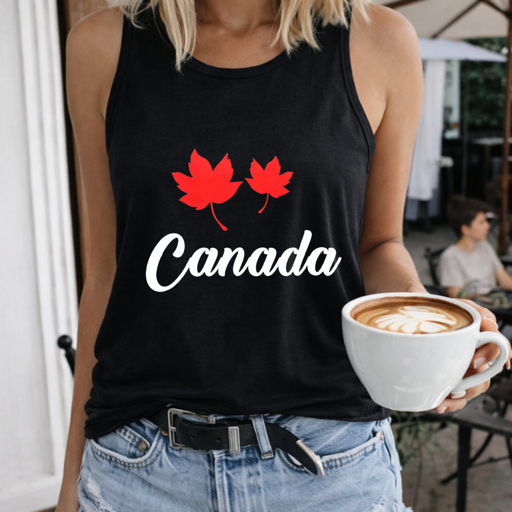 Canada Maple Leaf Women's Color Cotton Tank Top in Black