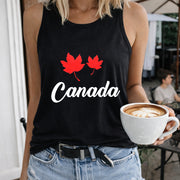 Canada Maple Leaves Crew-neck Sleeveless Vest Outdoor Women's Color Cotton Tank Top in Black