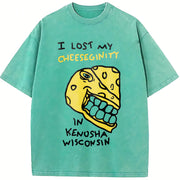 I Lost My Cheeseginity In Kenosha Wisconsin Cartoon vintage washed oversized T-shirt in Blue