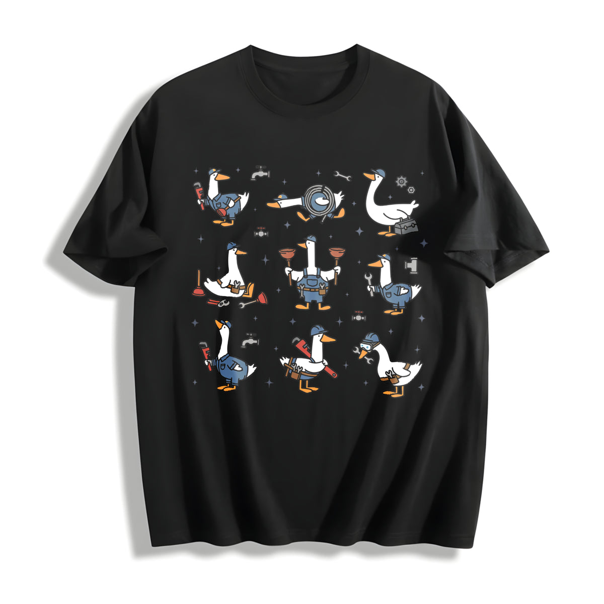 Silly Goose Plumber Cotton T-Shirt in Black