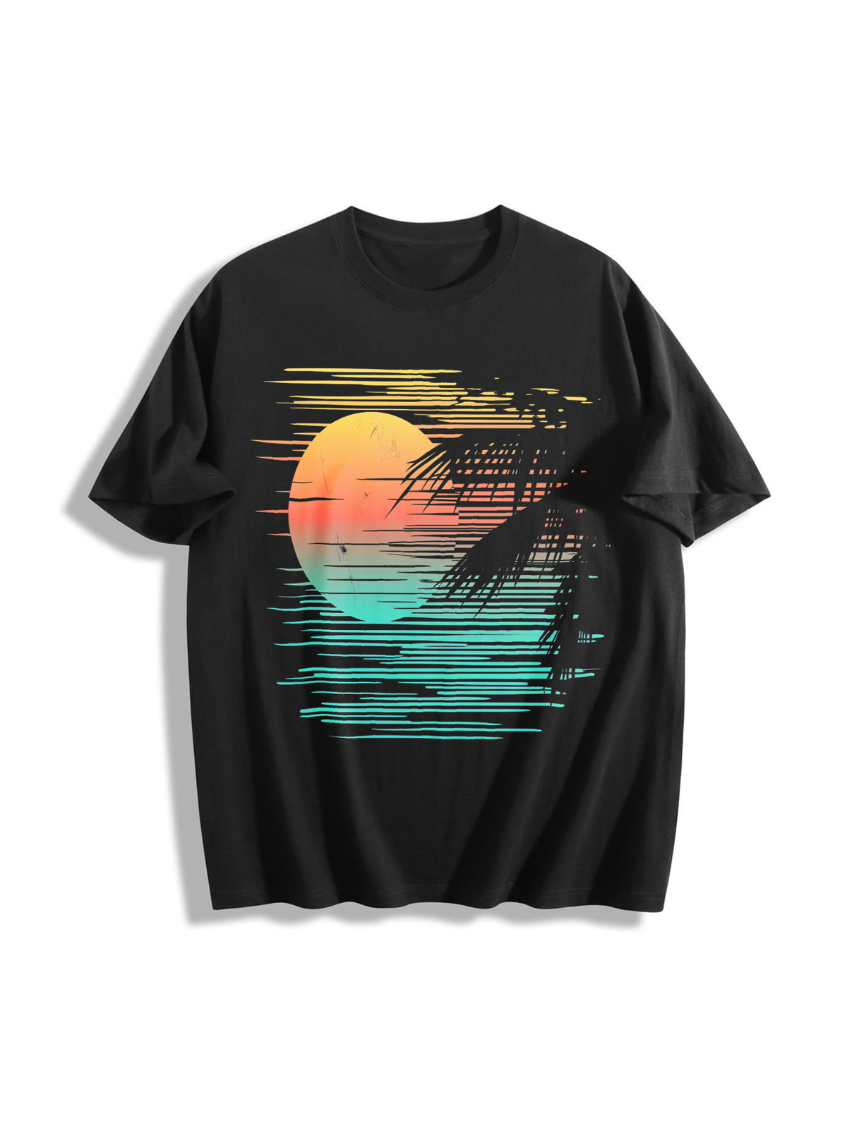 Sunset Beach Vibes Cotton T-Shirt in Black
