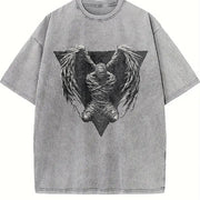 Dark Angel Winged Statue Sleeveless Tank Vintage Washed T-Shirt in Gray