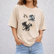 Fourth Wing Dragon vintage washed oversized T-shirt in Beige