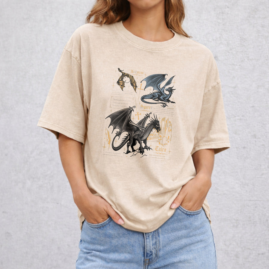 Fourth Wing Dragon vintage washed oversized T-shirt in Beige