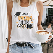 Proud Mom of the Graduate Crew-neck Sleeveless Vest Women's Color Cotton Tank Top in White