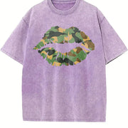 Camo Lip Knit Vintage Washed T-Shirt in Purple