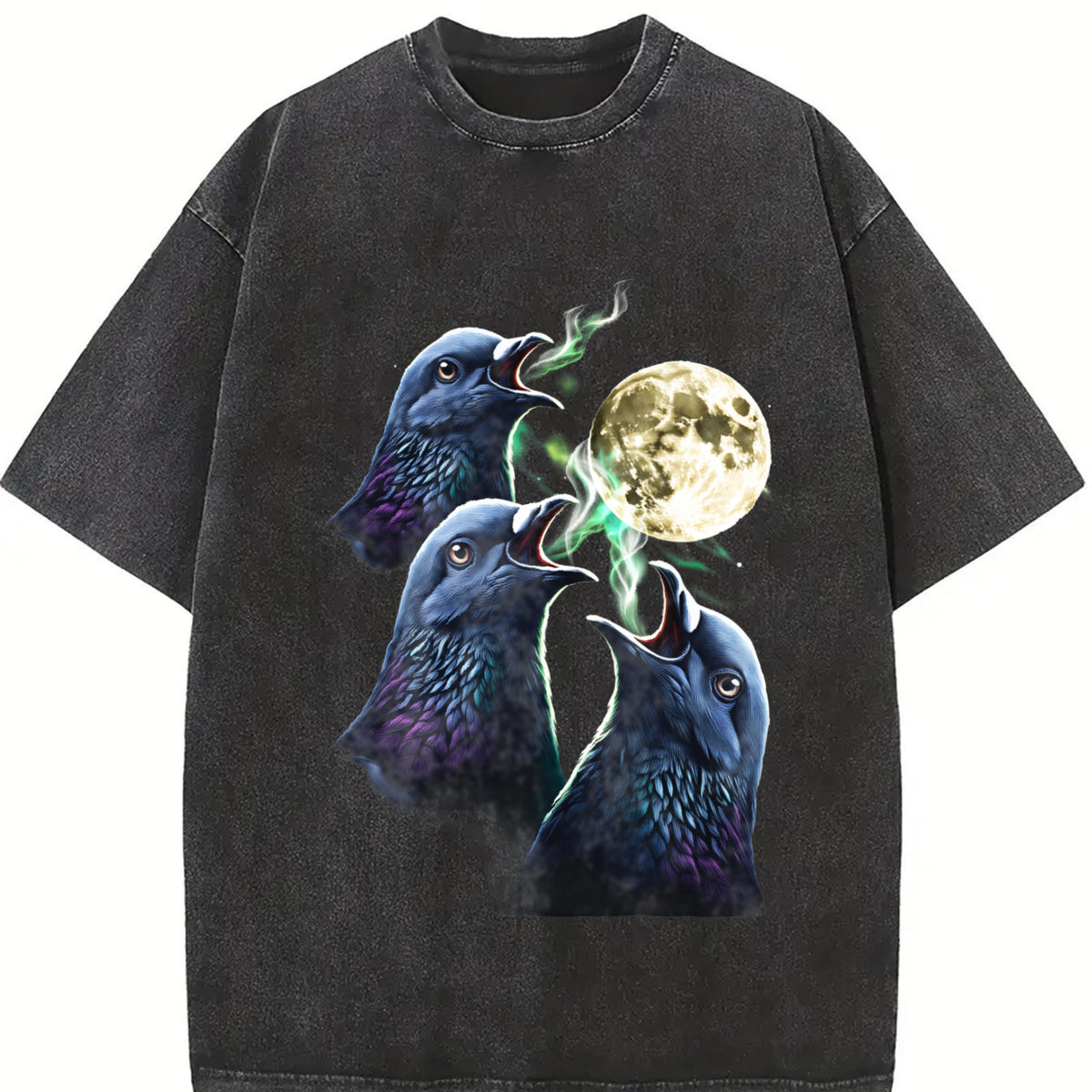 Pigeon Howling to Moon 90s Vintage Washed T-Shirt in Black