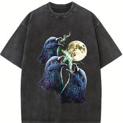 Pigeon Howling to Moon 90s Vintage Washed T-Shirt in Black