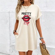 Black Nightgown for Made of Fiber Cotton T-Shirt in White