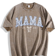 Custom Mama Retro Blue Toile Floral Est 2026 Vintage Washed T-Shirt in Brown