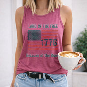 1776 Land of the Free Because of the Brave Women's Color Cotton Tank Top in Red