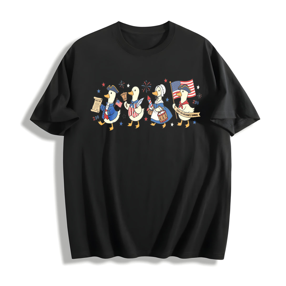 America 250 Years Patriotic Cotton T-Shirt in Black