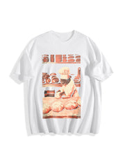Biscuit Cat Baking Cotton T-Shirt in White