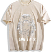 I Have Rabies Bat Grunge Y2k Unhinged Meme vintage washed oversized T-shirt in Beige