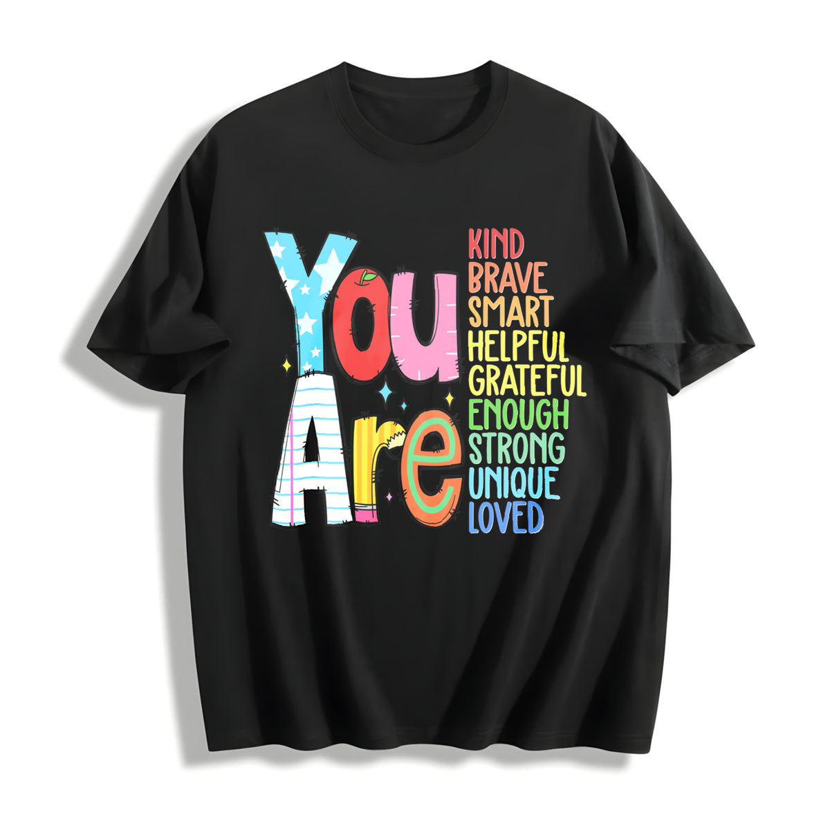 You Are Kind Back to School Cotton T-Shirt in Black