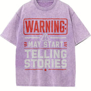 Warning May Start Telling Stories Vintage Washed T-Shirt in Purple