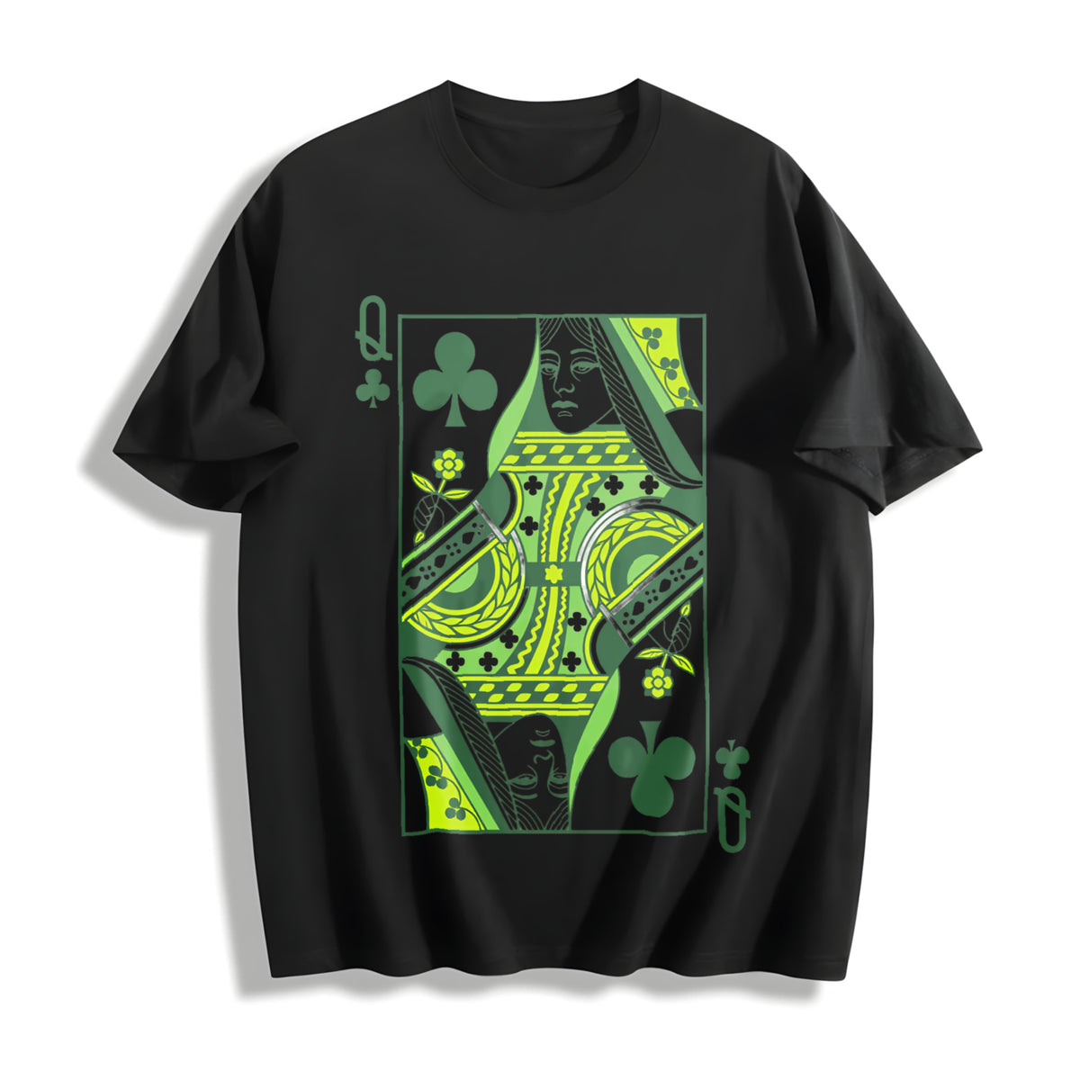 Queen of Clubs for St. Patrick's Day Cotton T-Shirt in Black