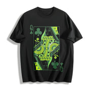 Queen of Clubs for St. Patrick's Day Cotton T-Shirt in Black