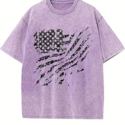 Distressed American Flag Vintage Washed T-Shirt in Purple
