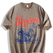 Squirrel Ringer Retro Americana Wildlife Vintage Washed T-Shirt in Brown