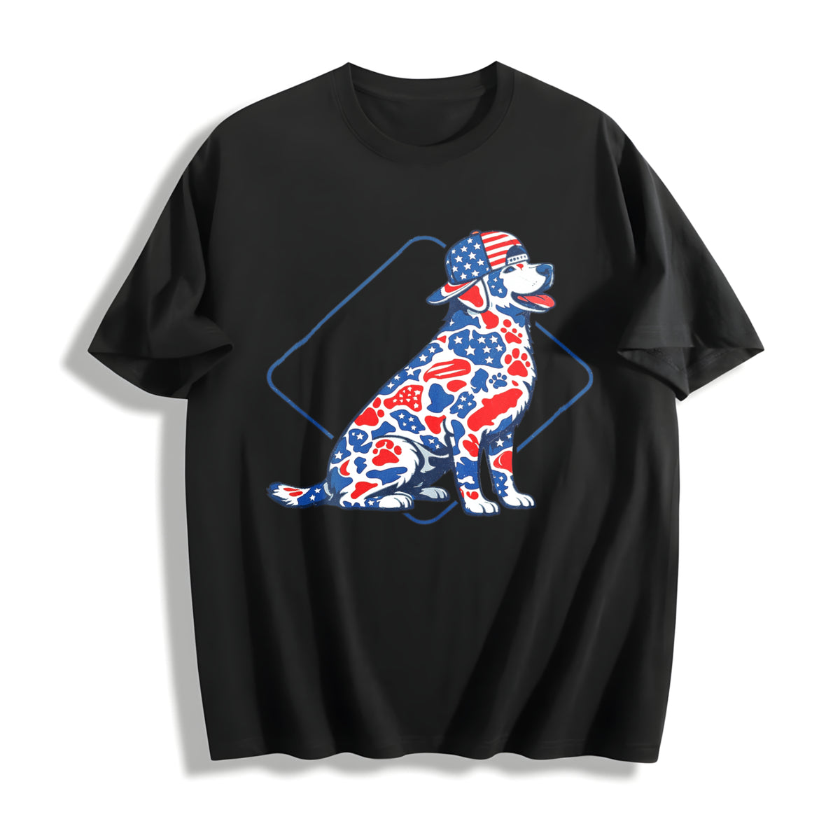 Camo Labrador PNG 4th of July Patriotic Dog Hunting Cotton T-Shirt in Black