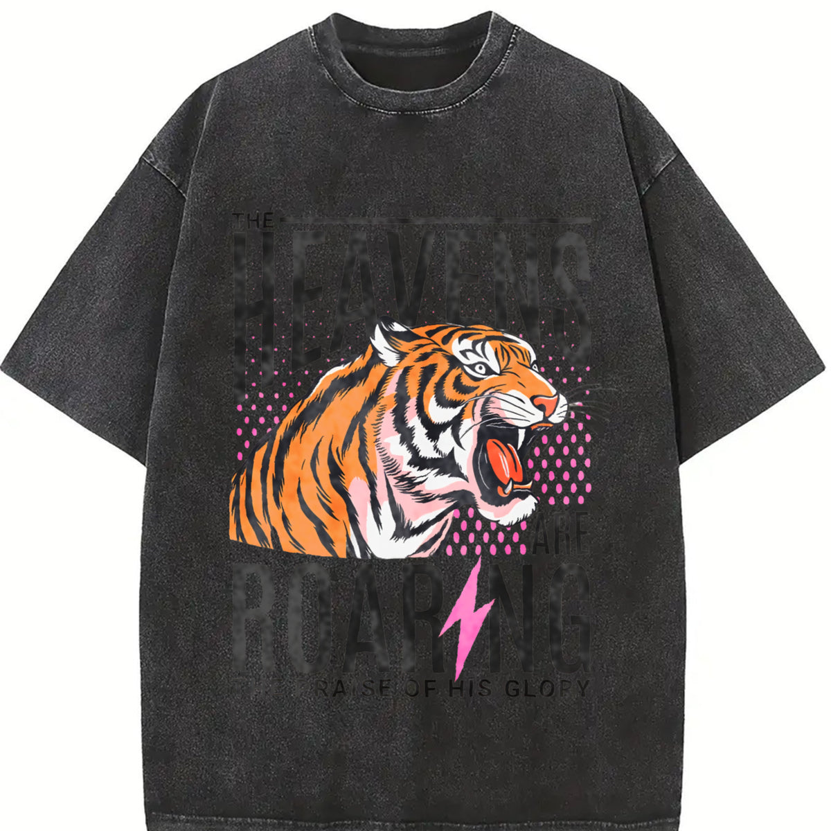 The Heavens Are Roaring Bible Verse Religious vintage washed oversized T-shirt in Black