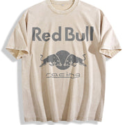 Black White Racing Best for Racing Lovers Starboy Bull Vintage Washed T-Shirt in Beige