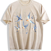 Birds 90s Retro ® Y2k Bird Vintage Washed T-Shirt in Beige