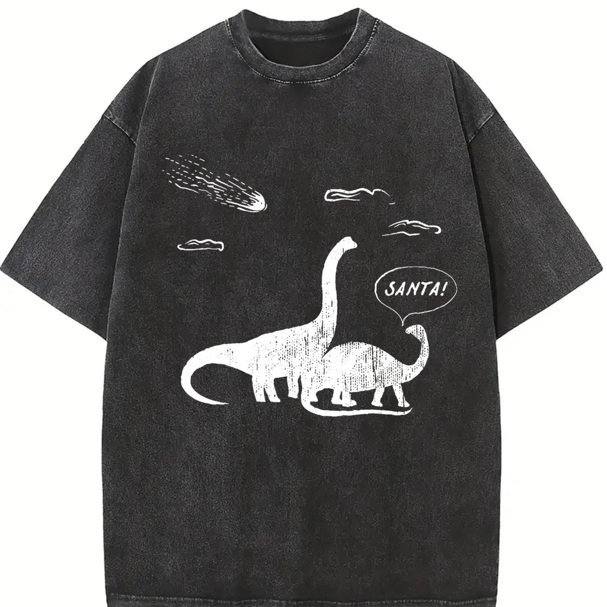 Santa Dinosaurs Xmas Dino Meteor Extinction Joke for Guys Vintage Washed T-Shirt in Black