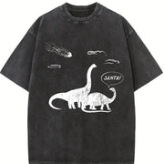 Santa Dinosaurs Xmas Dino Meteor Extinction Joke for Guys Vintage Washed T-Shirt in Black