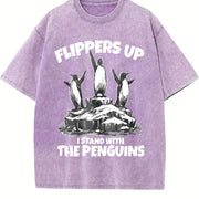 Flippers Up I Stand with the Penguins Vintage Washed T-Shirt in Purple
