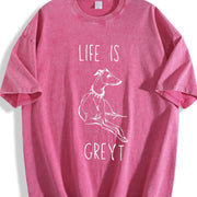 Life Is Greyt Greyhound Lover Vintage Washed T-Shirt in Red