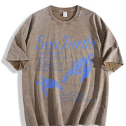 Sea Turtle 90s Retro Ocean Animal Vintage Washed T-Shirt in Brown