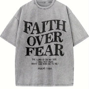 Faith Over Fear Vintage Washed T-Shirt in Gray